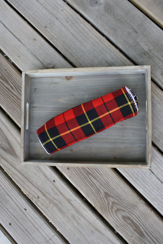 red and black plaid snap together towel set