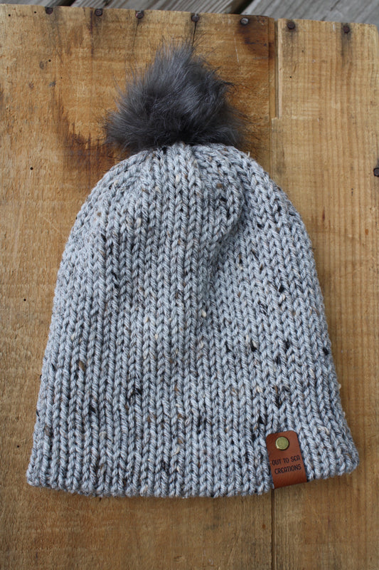 grey tweed knit hat