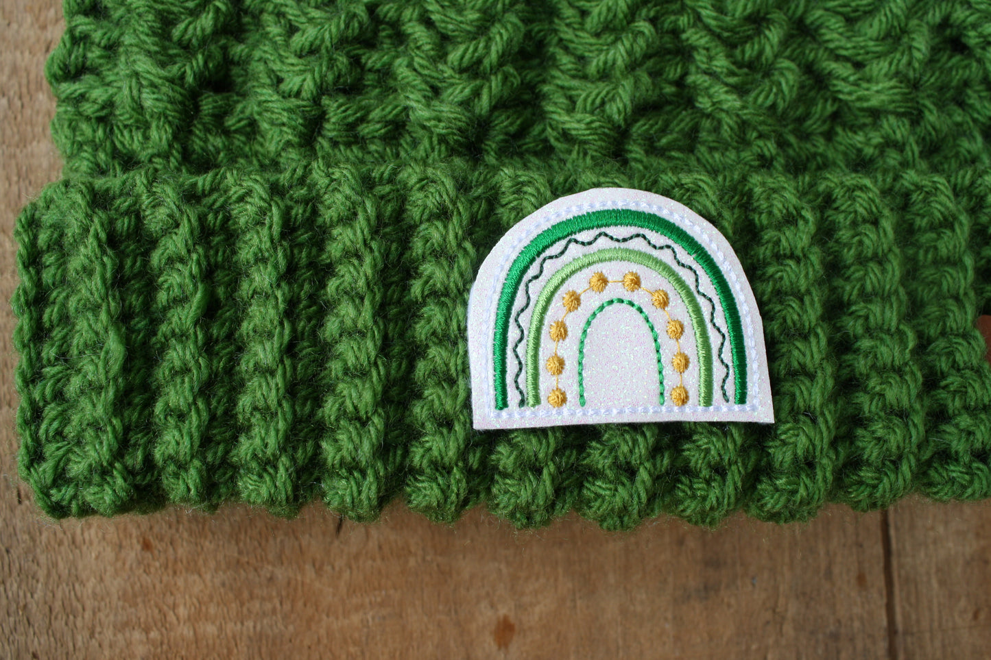 green rainbow crochet hat