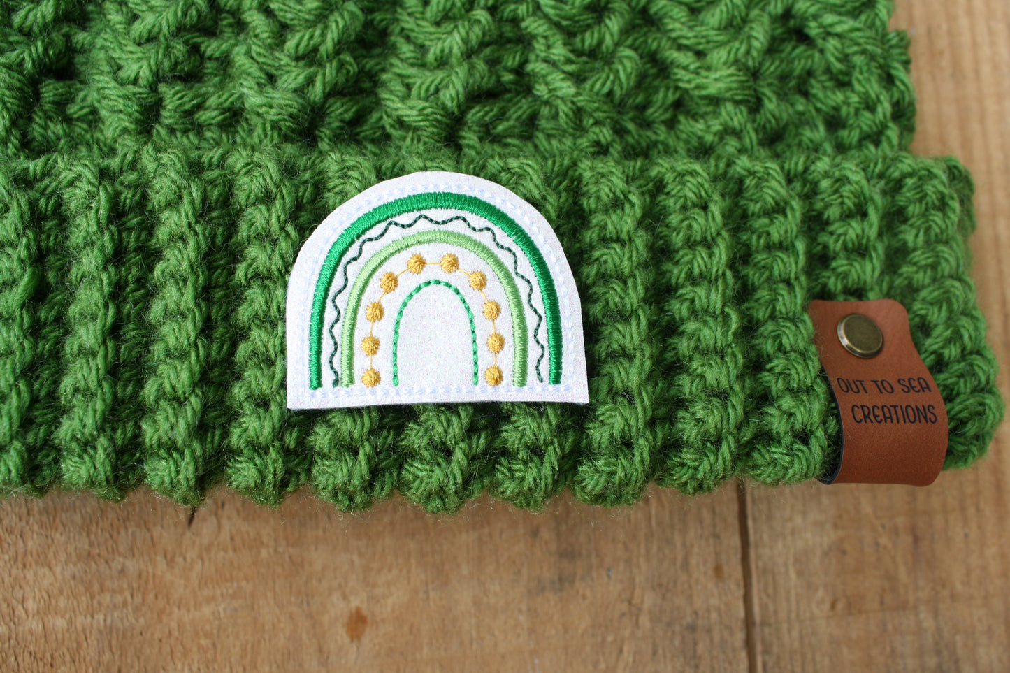 green rainbow crochet hat