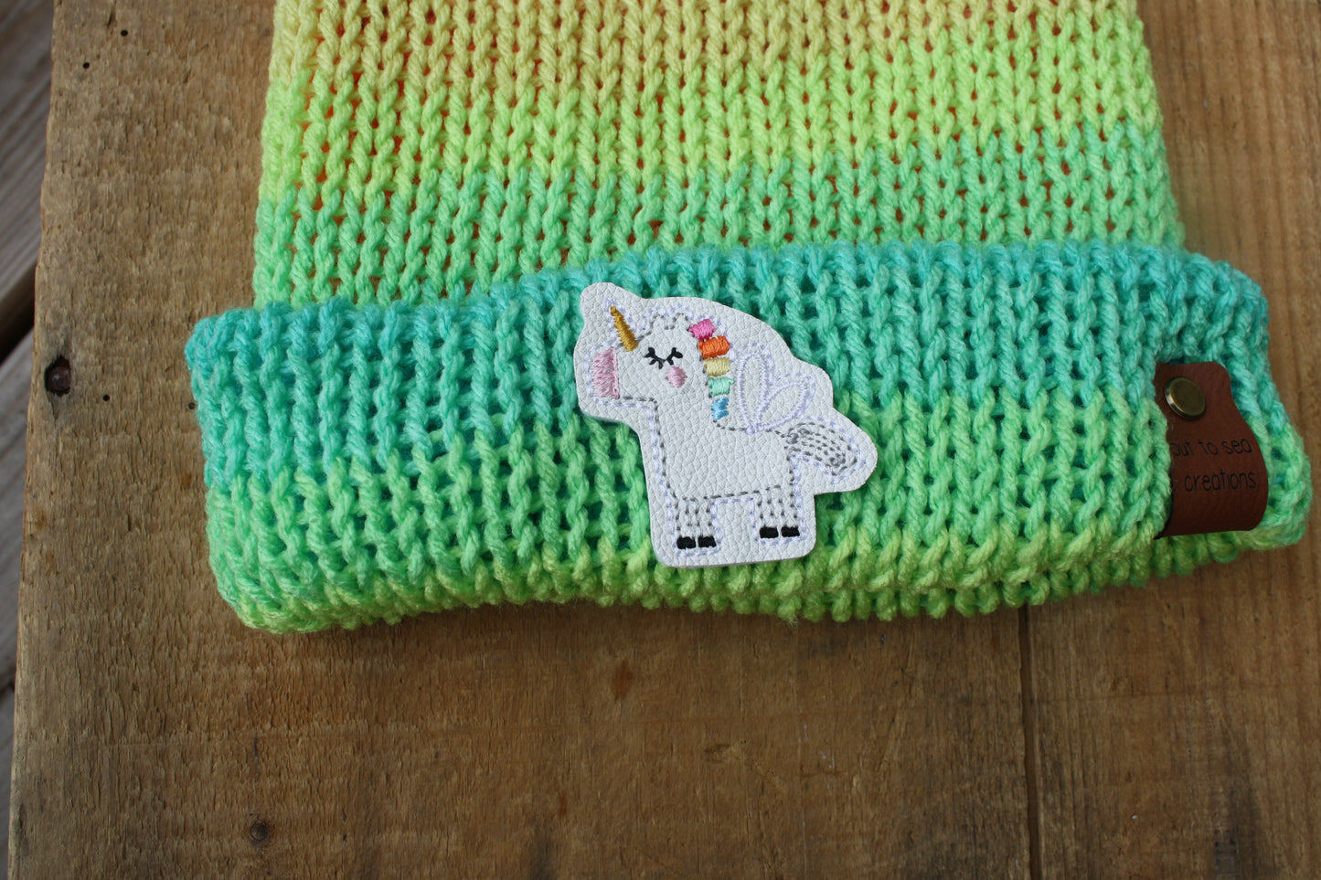 double brim unicorn patch knitted hat