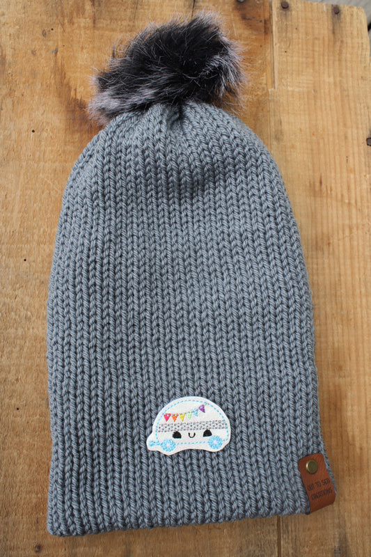 happy camper knit hat