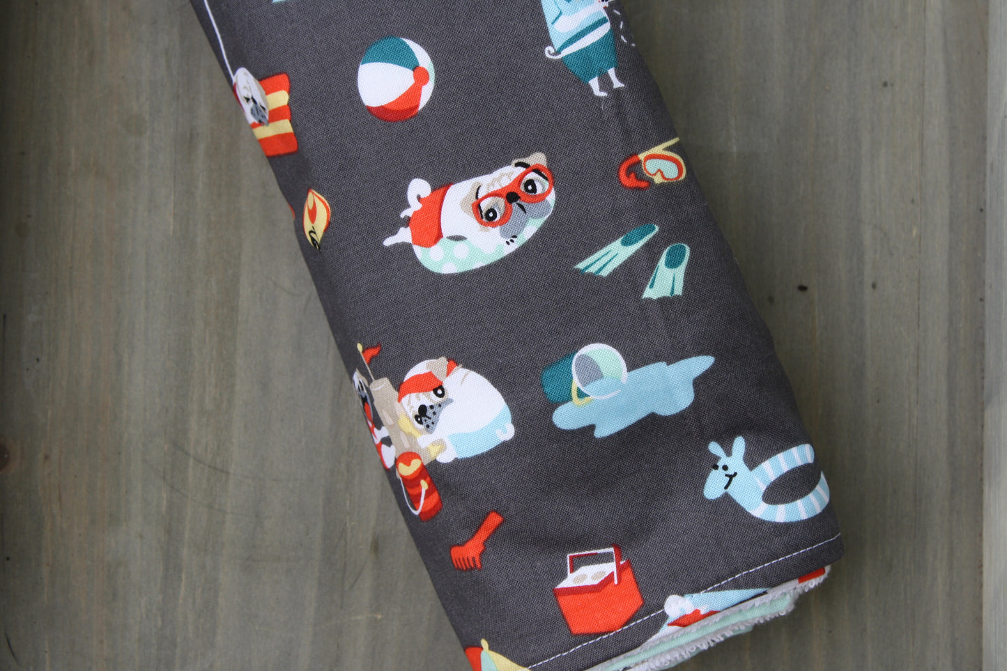 pugs at the beach snap together towel set