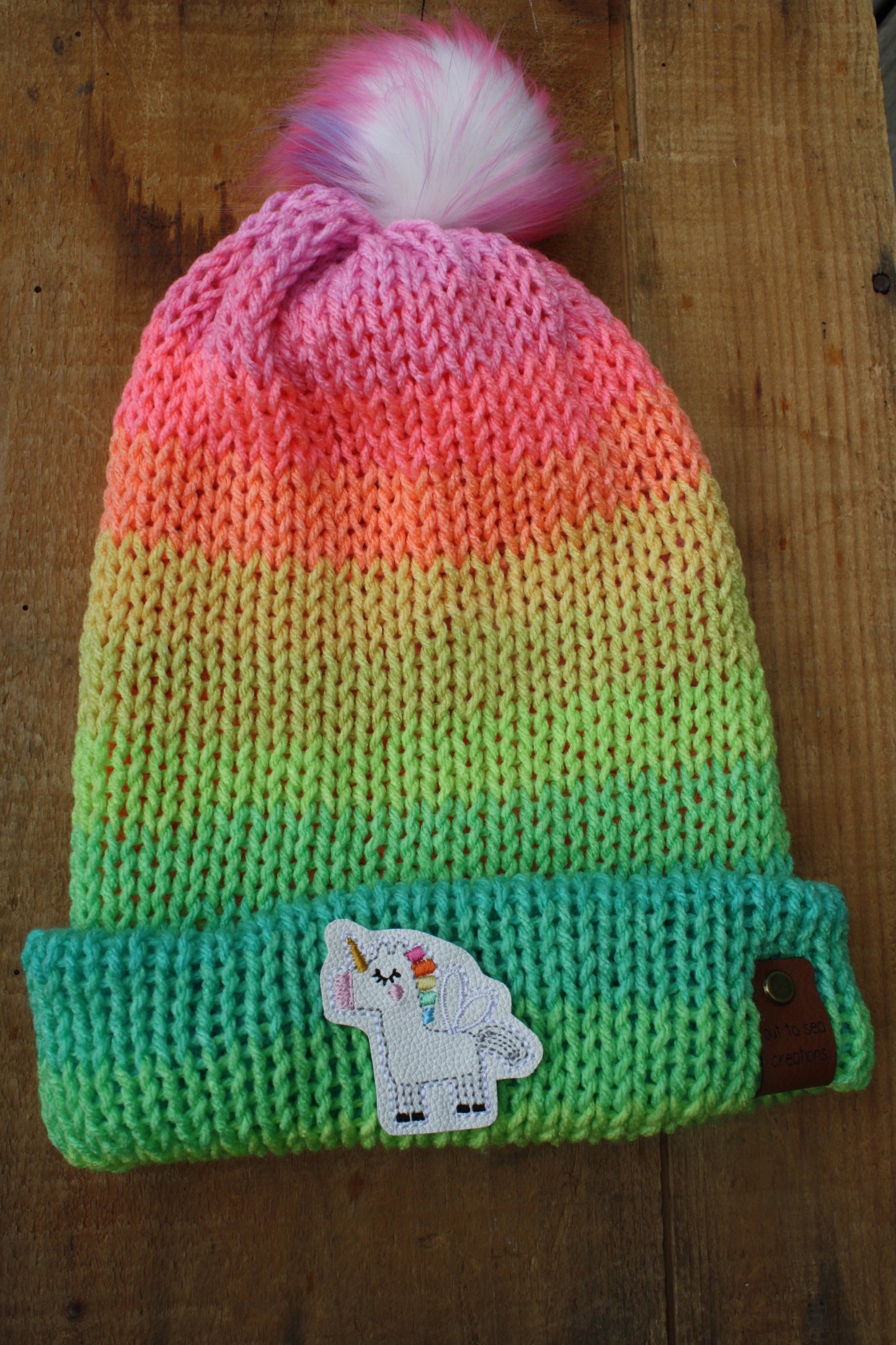 double brim unicorn patch knitted hat